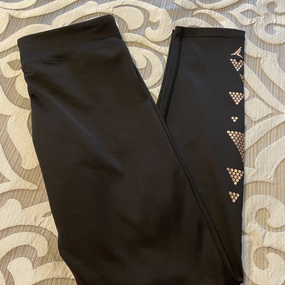 Old Navy Active Athletic Leggings Girls Size Large 10/12 Black & Gold EUC - Picture 6 of 7